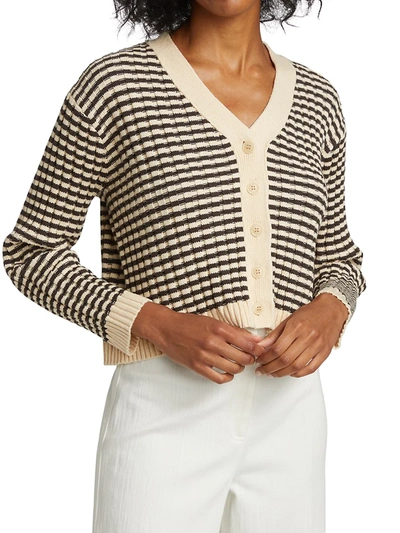 Shop The Great Mini Stripe Button Cardigan In Woodsmoke Stripe