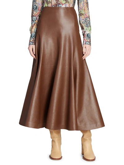 Shop Chloé Women's Leather A-line Midi Skirt In Obscure Brown