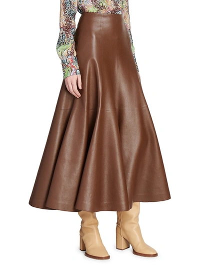 Shop Chloé Women's Leather A-line Midi Skirt In Obscure Brown