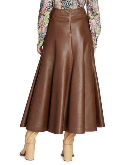 Shop Chloé Women's Leather A-line Midi Skirt In Obscure Brown