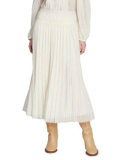 Shop Chloé Women's Virgin Wool Pleated Midi Skirt In Eden White