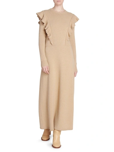 Shop Chloé Women's Ruffled Cashmere Maxi Dress In Straw Beige