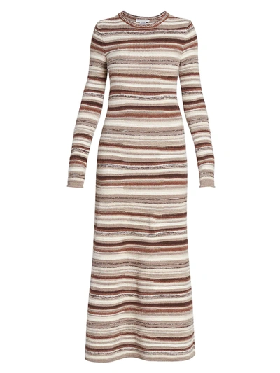 Shop Chloé Striped Cashmere Maxi Dress In Multicolor Grey