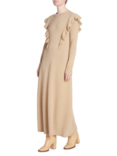 Shop Chloé Women's Ruffled Cashmere Maxi Dress In Straw Beige