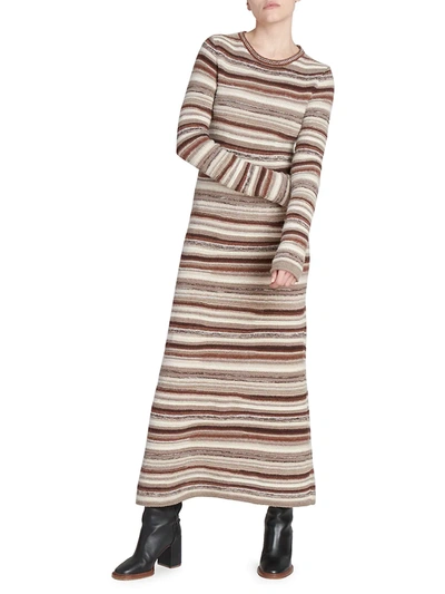 Shop Chloé Striped Cashmere Maxi Dress In Multicolor Grey
