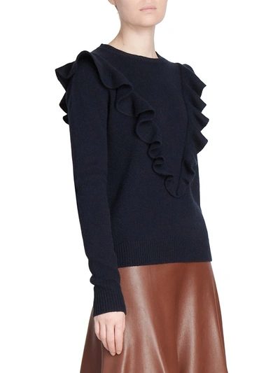 Shop Chloé Women's Ruffled Cashmere Pullover In Abyss Blue