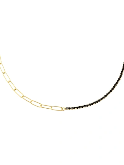 Shop Adinas Jewels 14k Gold-plated & Cubic Zirconia Tennis & Oval-link Chain Necklace In Onyx