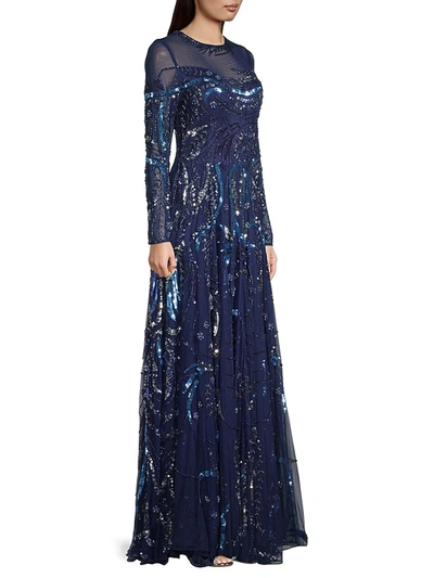Shop Mac Duggal Women's Embellished Long Sleeve Gown In Platinum