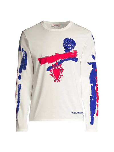 Shop Alexander Mcqueen Skull Print Long-sleeve T-shirt In White Mix