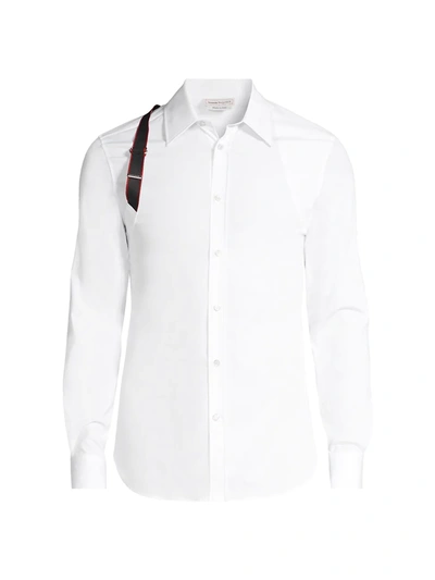 Shop Alexander Mcqueen Men's Harness Cotton Long-sleeve Classic Shirt In White