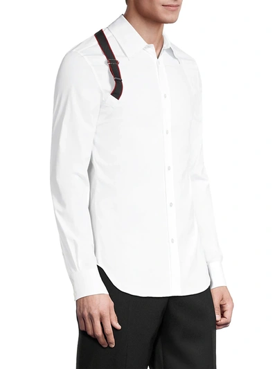 Shop Alexander Mcqueen Men's Harness Cotton Long-sleeve Classic Shirt In White