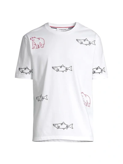 Shop Thom Browne Fish & Bear Print T-shirt In White