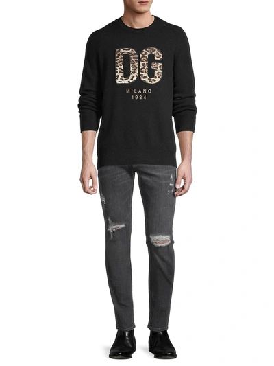 Shop Dolce & Gabbana Men's Leopard Logo Sweater In Nero