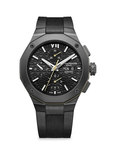 Shop Baume & Mercier Men's Riviera 10625 Stainless Steel & Rubber Chronograph Watch In Black