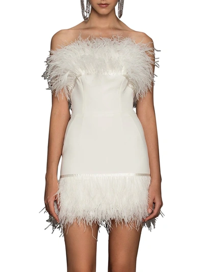 Shop Bronx And Banco Women's Lola Blanc Feathered Mini Dress In White