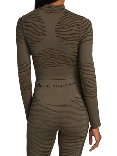 Shop Adidas By Stella Mccartney Animal Print Cropped Athletic Top In Darkha