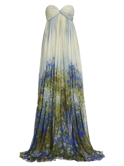 Shop Oscar De La Renta Strapless Floral Gown In Topaz Multi