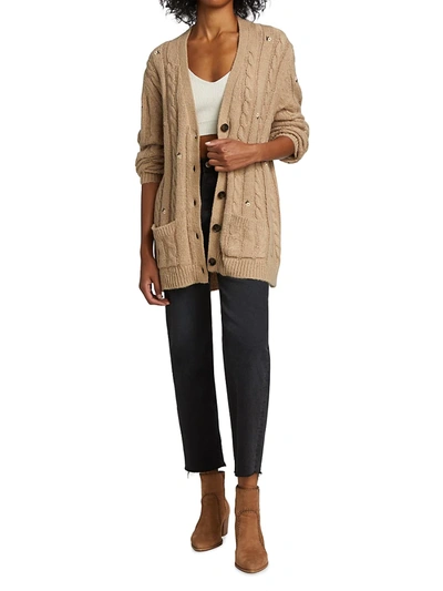 Shop The Great Women's Embroidered Cable-knit Cardigan In Oatmeal