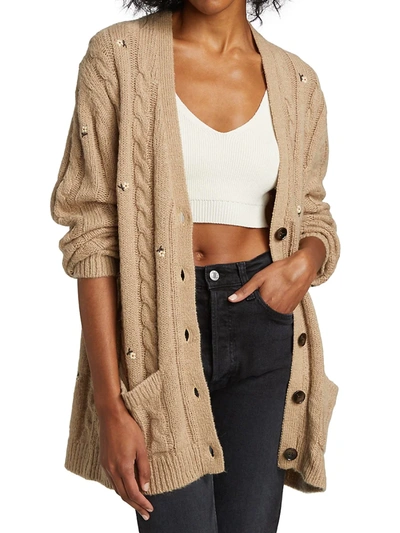 Shop The Great Women's Embroidered Cable-knit Cardigan In Oatmeal
