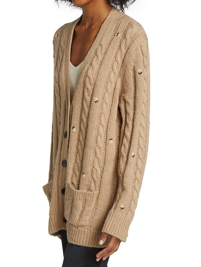 Shop The Great Women's Embroidered Cable-knit Cardigan In Oatmeal