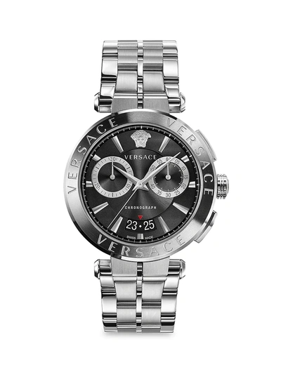 Shop Versace Aion Chrono Stainless Steel Chronograph Bracelet Watch In Black