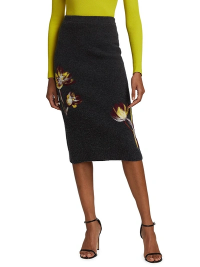 Shop Oscar De La Renta Women's Floral Punch Needle Pencil Skirt In Charcoal