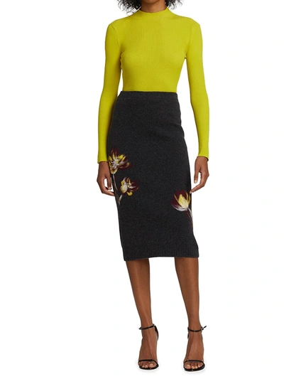 Shop Oscar De La Renta Women's Floral Punch Needle Pencil Skirt In Charcoal