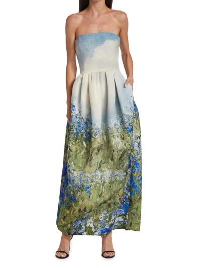 Shop Oscar De La Renta Women's Strapless Garden Print Gown In Topaz Multi