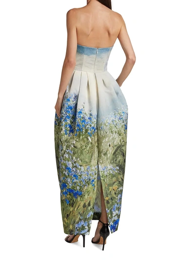 Shop Oscar De La Renta Women's Strapless Garden Print Gown In Topaz Multi