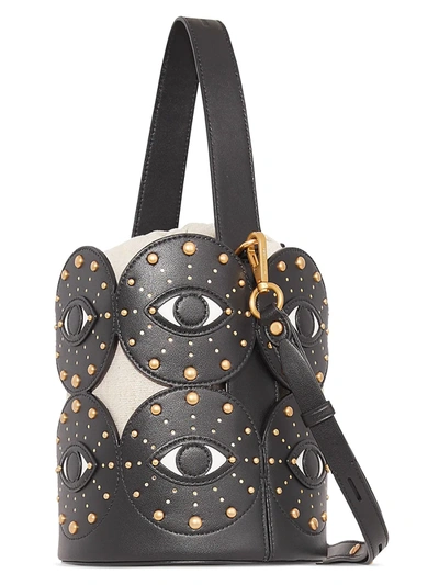 Shop Rebecca Minkoff Evil Eye Leather Studded Bucket Bag In Black