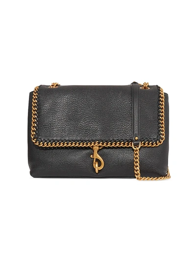 Shop Rebecca Minkoff Edie Flap Chain-link Leather Shoulder Bag In Black