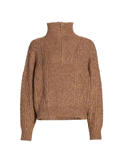 Shop The Great Cable Henley Quarter-zip Sweater In Cinder