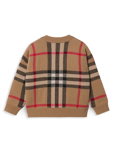 Shop Burberry Little Boy's & Boy's Denny Check Intarsia Wool-cashmere Sweater In Archive Beige
