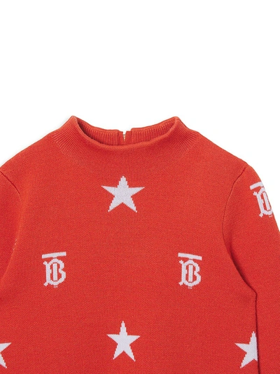 Shop Burberry Little Girl's & Girl's Denise Monogram Jacquard-knit Dress In Tangerine