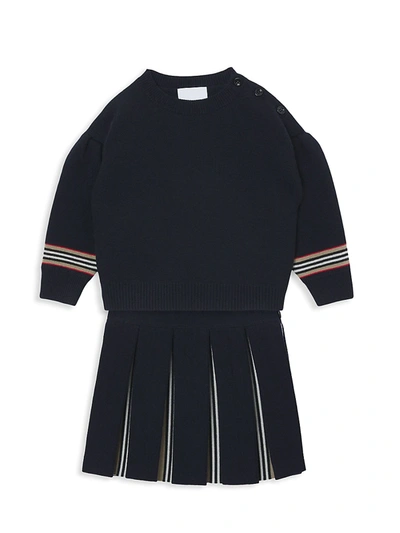 Shop Burberry Baby's & Little Girl's Amelia Contrast Pleated Skirt In Dark Navy