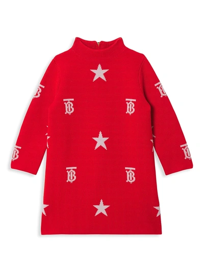 Shop Burberry Baby's & Little Girl's Denise Monogram Jacquard-knit Dress In Tangerine