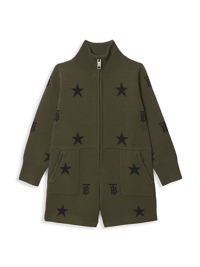 Shop Burberry Little Girl's & Girl's Hatty Star-and-monogram Playsuit In Moss Green