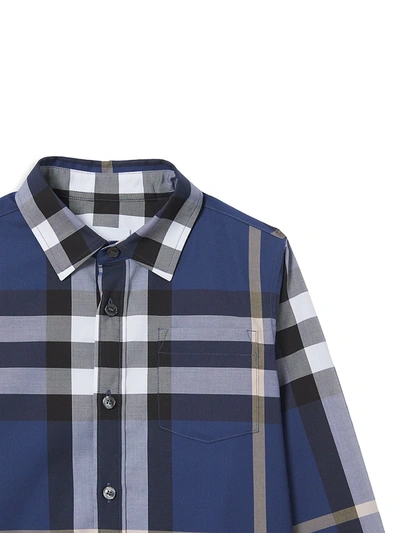 Shop Burberry Little Boy's & Boy's Check Stretch-cotton Shirt In Pebble Blue