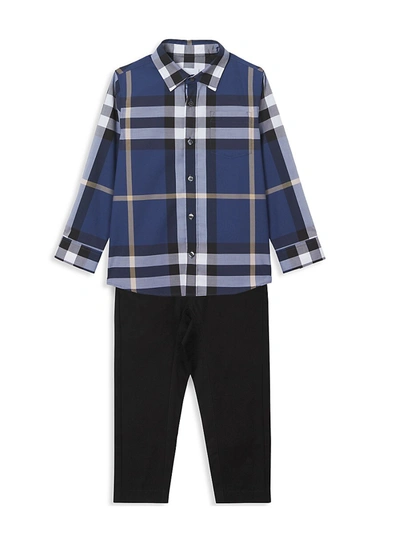 Shop Burberry Little Boy's & Boy's Check Stretch-cotton Shirt In Pebble Blue