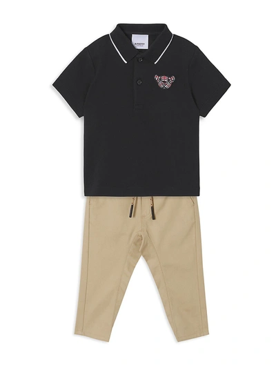 Shop Burberry Baby's & Little Boy's Thomas Bear Cotton Piqué Polo Shirt In Black