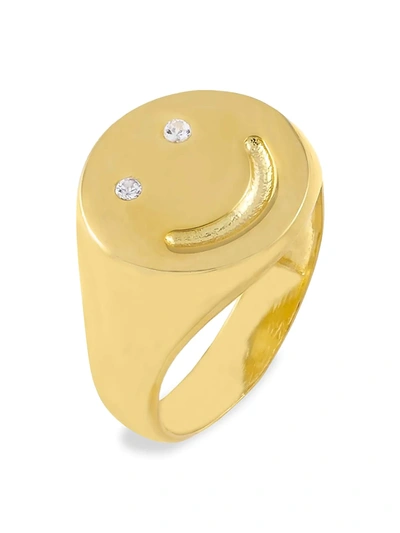 Shop Adinas Jewels 14k Gold-plated & Cubic Zirconia Smiley Face Pinky Ring