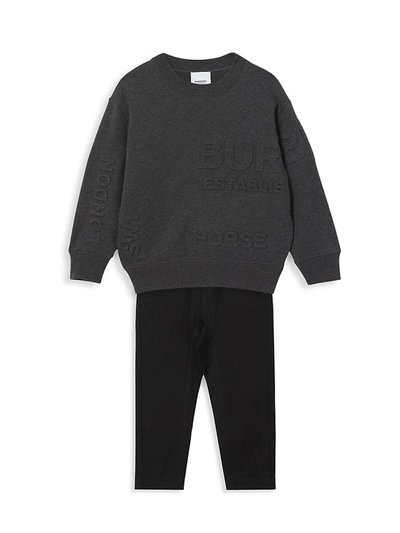 Shop Burberry Little Boy's & Boy's Alven Horseferry-embossed Cotton Sweatshirt In Charcoal