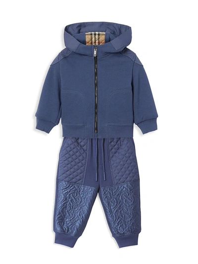 Shop Burberry Baby's & Little Boy's Monogram-quilted Jogger Pants In Pebble Blue