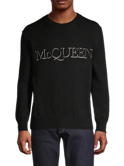 Shop Alexander Mcqueen Men's Knit Logo Sweater In Black