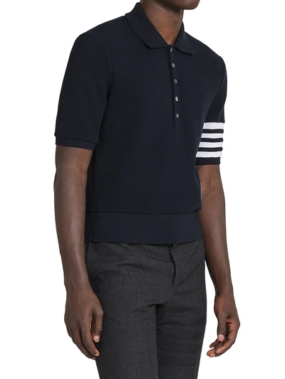 Shop Thom Browne Men's Waffle-knit Contrast Stripe Polo In White