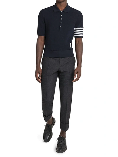 Shop Thom Browne Men's Waffle-knit Contrast Stripe Polo In White