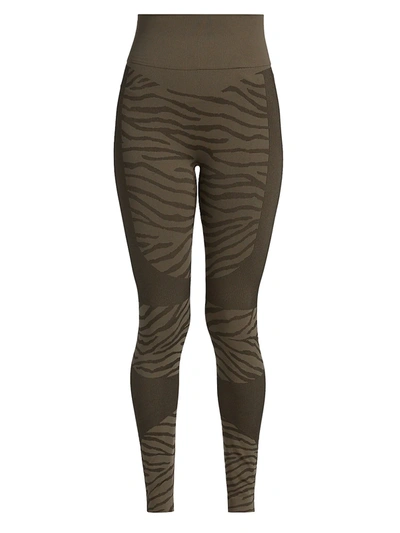 Adidas By Stella Mccartney Womens Dark Khaki Animal-print Seamless  Stretch-jersey Leggings M In Green | ModeSens