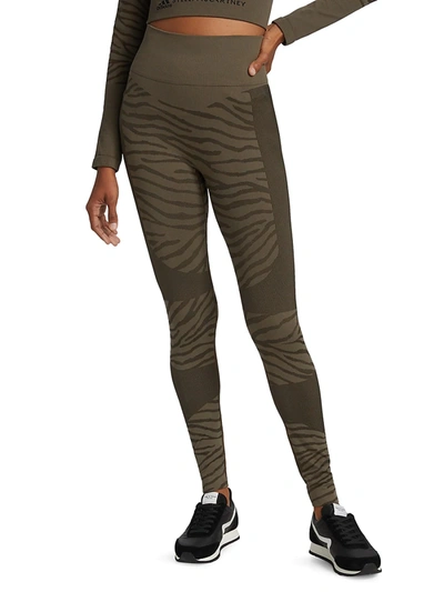 Adidas By Stella Mccartney Womens Dark Khaki Animal-print Seamless  Stretch-jersey Leggings M In Green | ModeSens