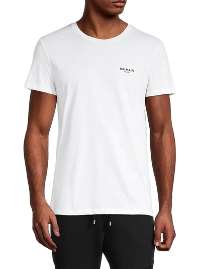 Shop Balmain Men's Flock Logo T-shirt In White