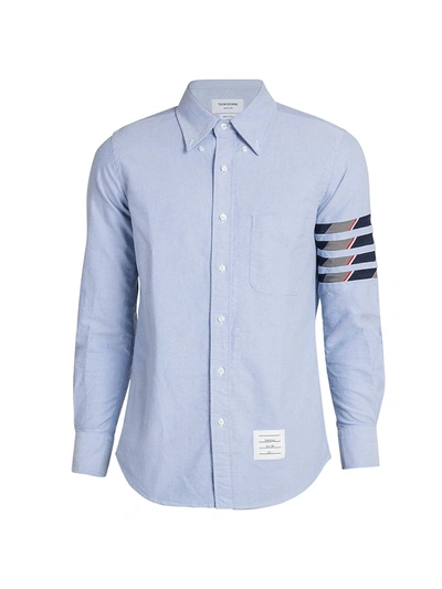 Shop Thom Browne Oxford Straight-fit Button-down Shirt In Light Blue